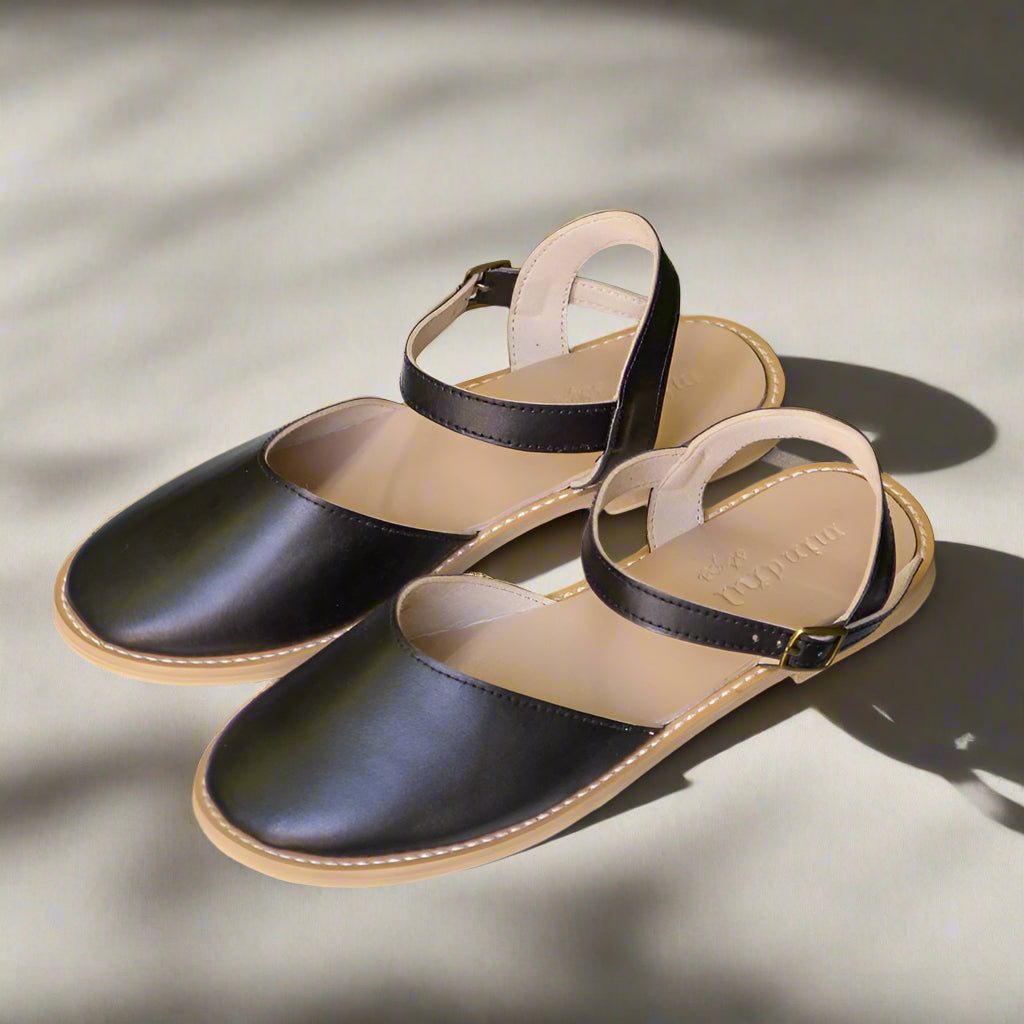 FLORA: Vegan Leather Sandals Black