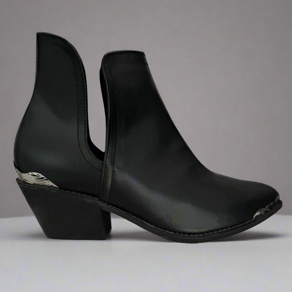 LOTUS: Vegan Leather Wood Heel Ankle Boots Black