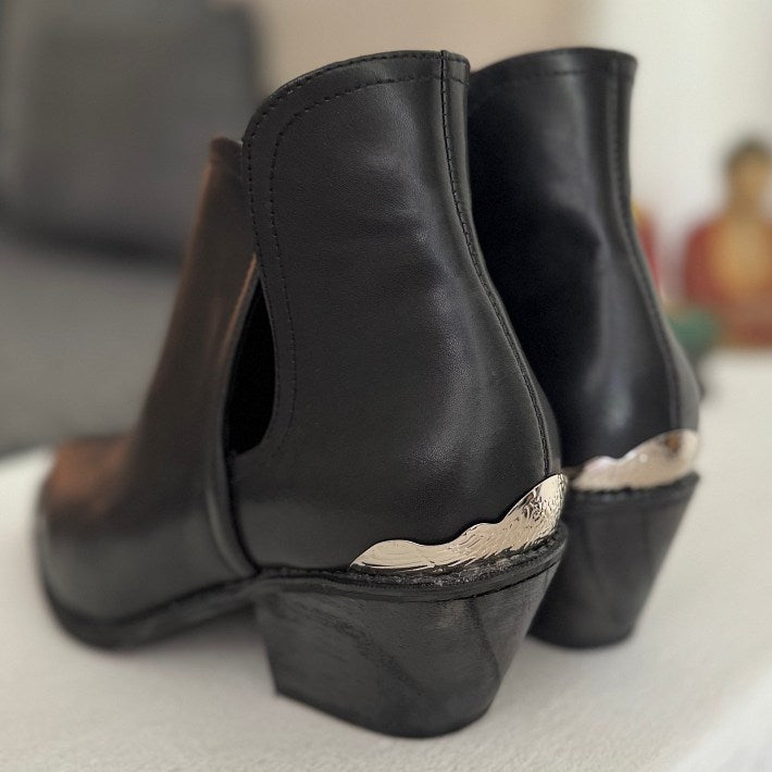 LOTUS: Vegan Leather Wood Heel Ankle Boots Black