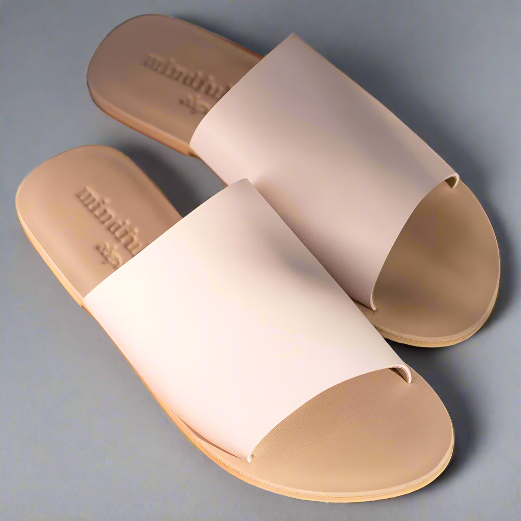 Vegan shoes for women: pink summer slides or indoor slippers handmade from quality vegan leather and fast drying lining. Vegan shoes Sydney Australia. Ethically handmade in Bali, cruelty-free shoes and accessories. Best vegan shoes, slow fashion, small business, female owned established business. Fast delivery. Boho.