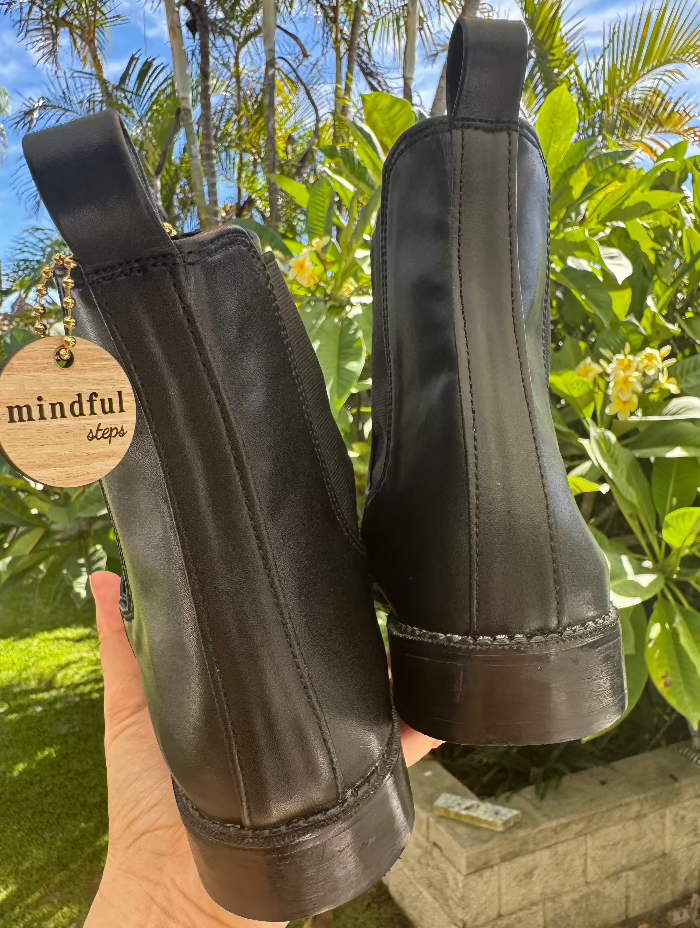 SARA: Vegan Leather Wood Heel Boots Black