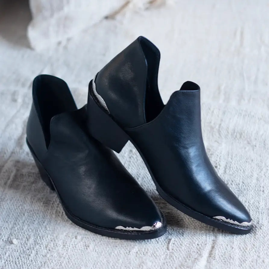 LOTUS Handmade Ankle Western Boots in Black Vegan Eco Leather