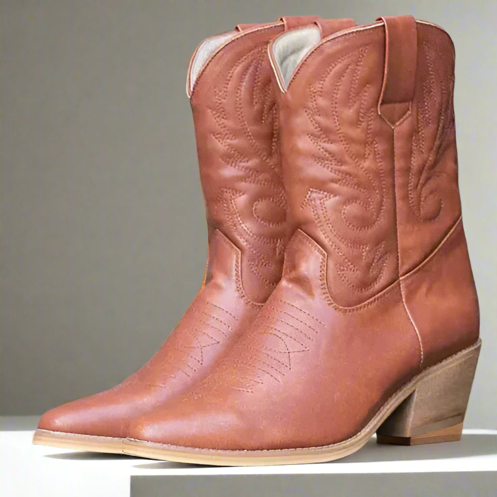 Vegan cowboy boots for women in black. Vegan shoes Australia. Black quality comfortable dressy low cowgirl boots Handmade in fair working conditions in Bali. Vegan Shoes Australia Women's vegan shoes Vegan boots. Vegan shoes and accessories, mules clogs sandals and boots with embroidery.