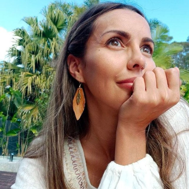 DARYL Gold Handmade Boho Earrings in Brown Vegan Eco Leather