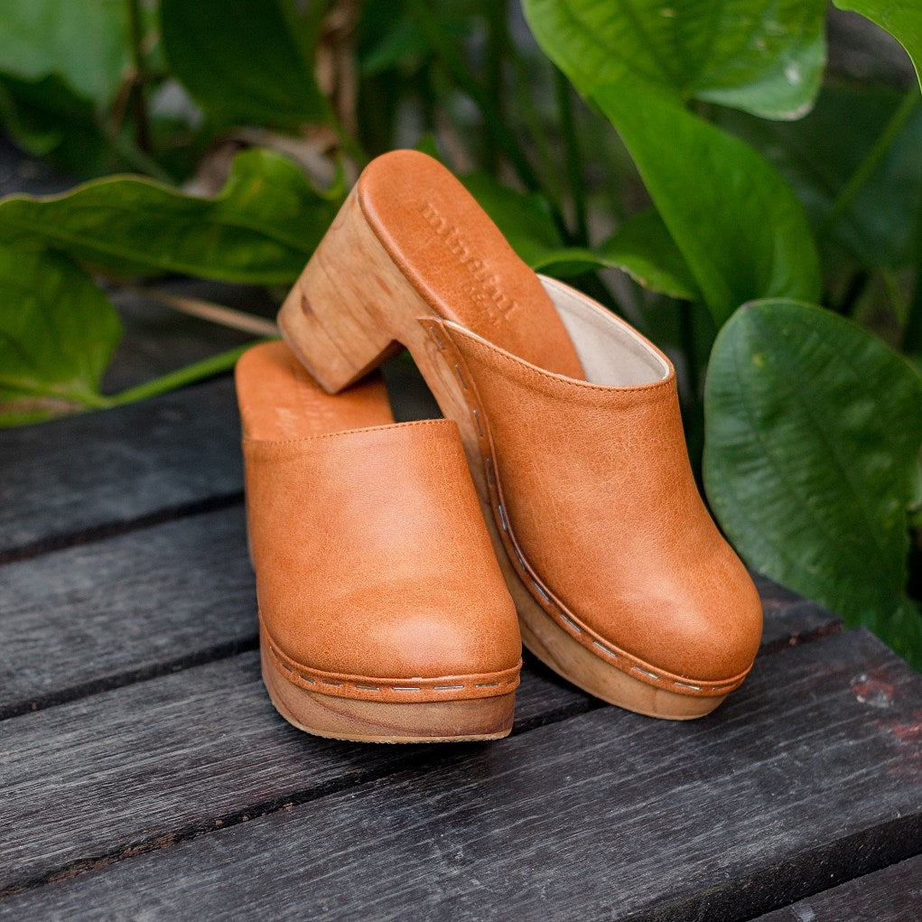KAT Handmade Clogs in Amber Brown Vegan Eco Leather
