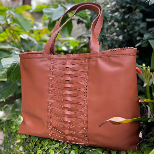 HAYLEY: Vegan Leather Tote Bag Tan Brown