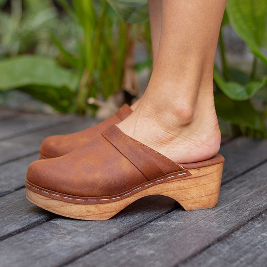 DEMI Handmade Clogs in Limited Edition Nubuck Brown Vegan Eco Leather