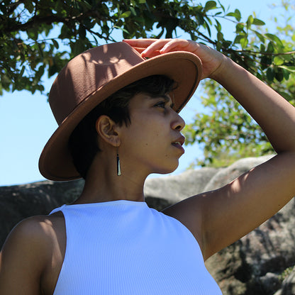 Vegan felt fedora hat, four colours. All hats are adjustable. The hats come with a matching cotton decorative belt. This wide brimmed boater hat is crafted from a cotton and polyester blend, so cruelty free to animals, and the hats are made in a small studio in China, where staff are paid well and work in a safe place.