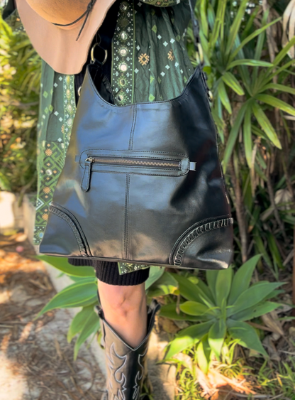 ELLIE: Vegan Leather Shoulder Bag Black