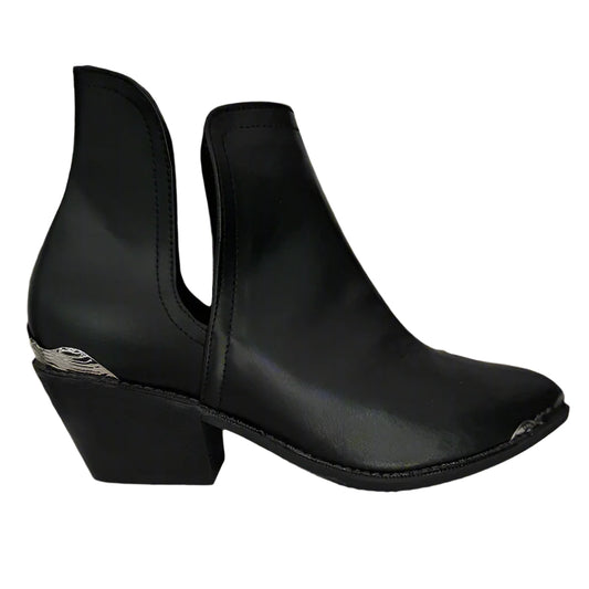 LOTUS: Vegan Leather Wood Heel Ankle Boots Black