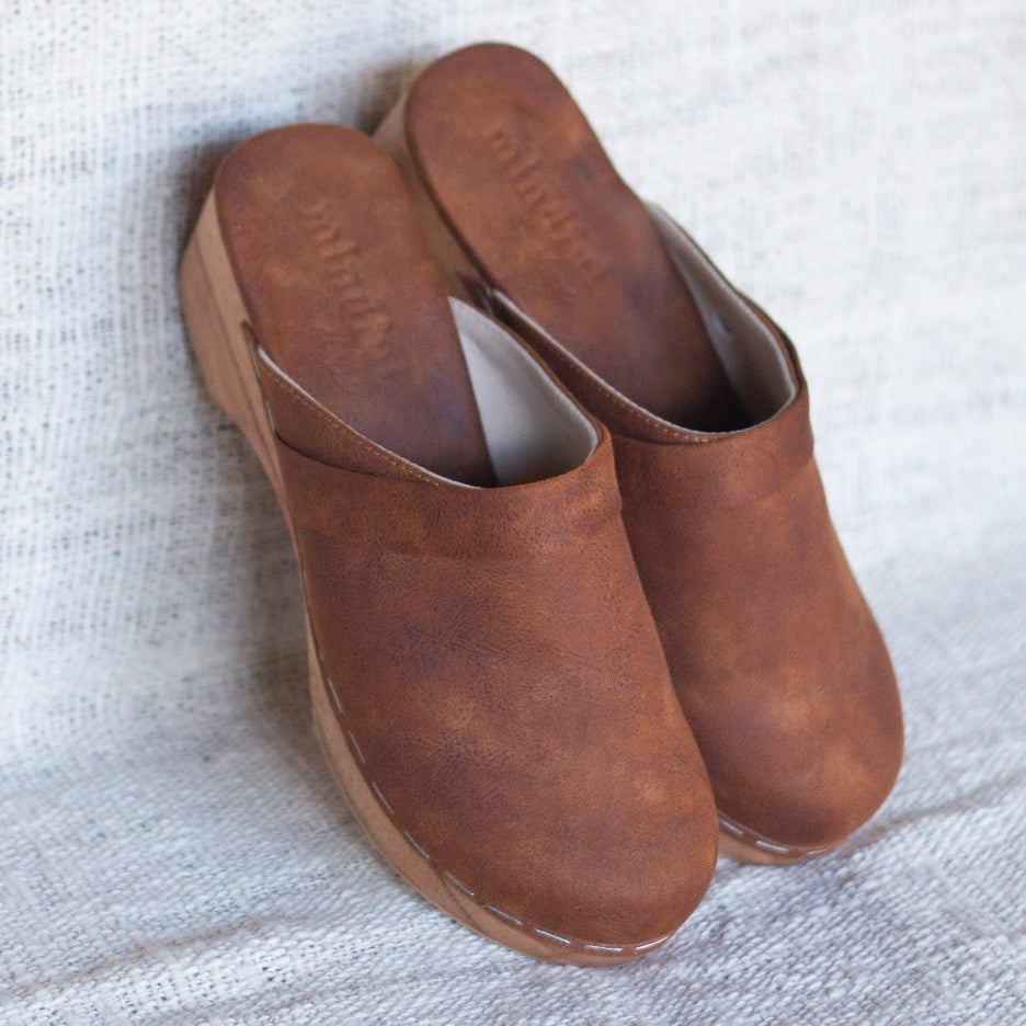 DEMI Handmade Clogs in Limited Edition Nubuck Brown Vegan Eco Leather