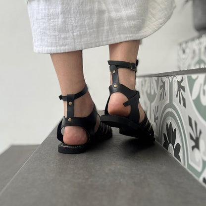 LINDA: Vegan Leather Gladiator Sandals Black