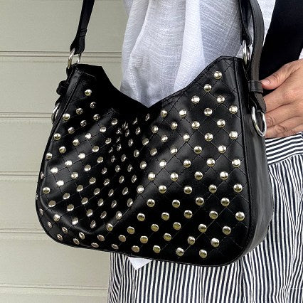GRETA: Vegan Leather Stud Bag Black