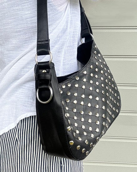 GRETA: Vegan Leather Stud Bag Black