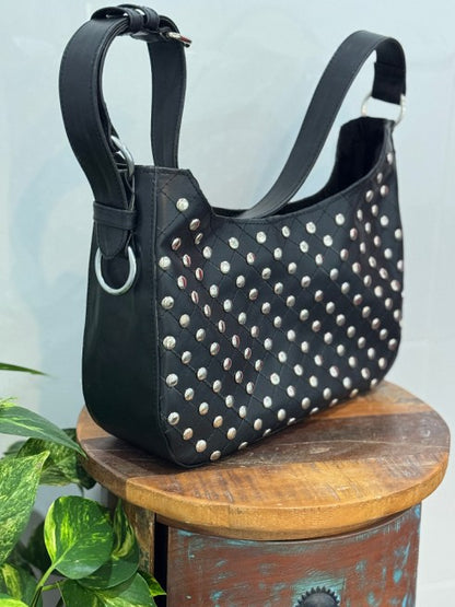 GRETA: Vegan Leather Stud Bag Black