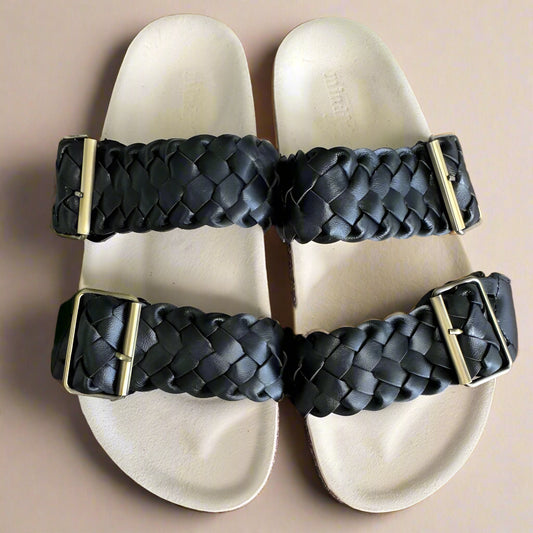 MILEY: Vegan Leather Slide Sandals Black