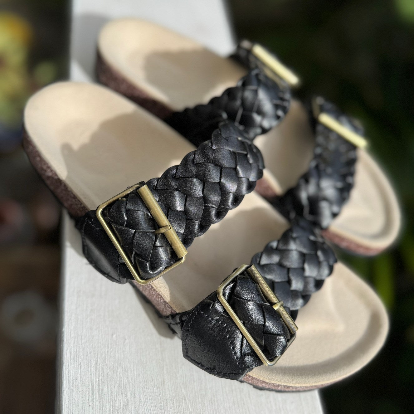 MILEY: Vegan Leather Slide Sandals Black