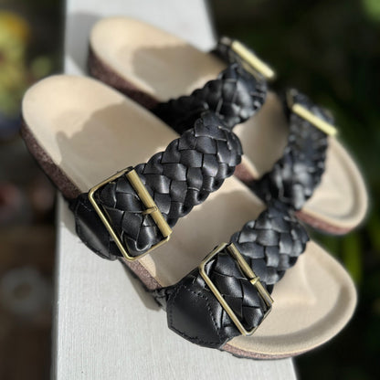 MILEY: Vegan Leather Slide Sandals Black