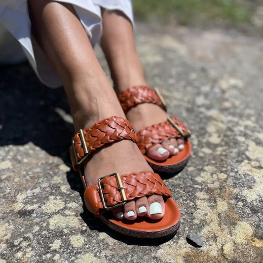 MILEY: Vegan Leather Slides Hazelnut Tan