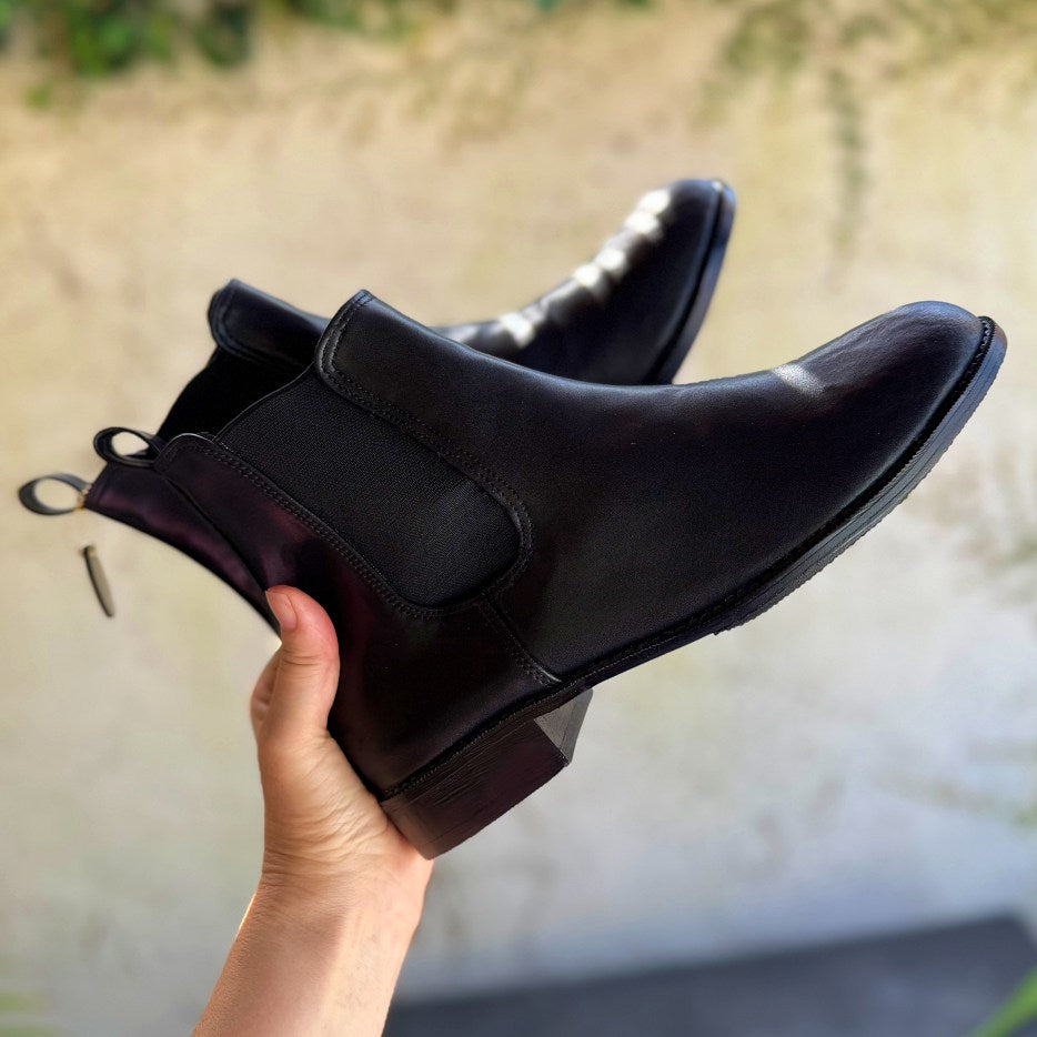 SARA: Vegan Leather Wood Heel Boots Black