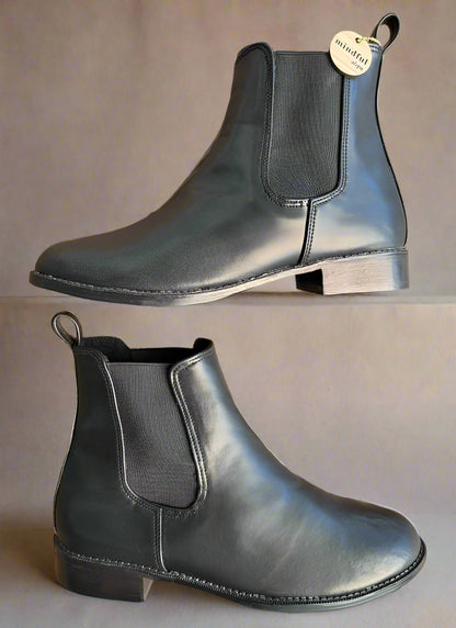 SARA: Vegan Leather Wood Heel Boots Black
