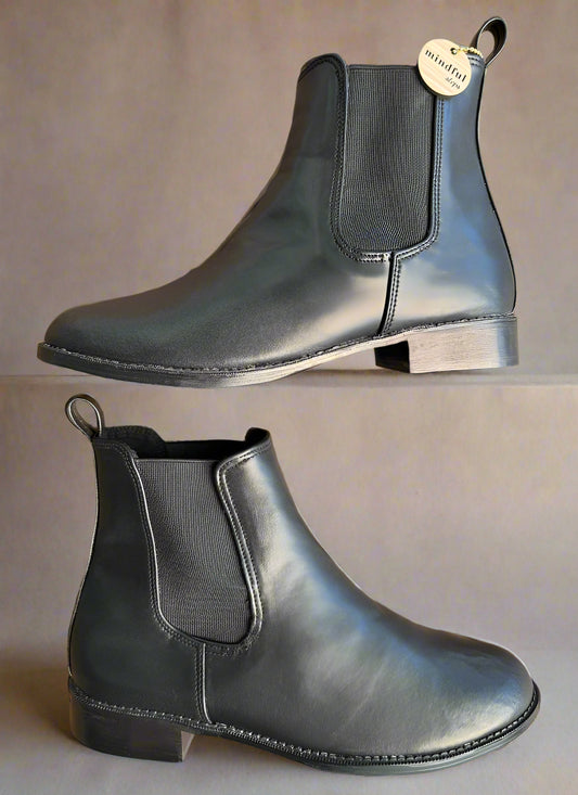 SARA: Vegan Leather Wood Heel Boots Black