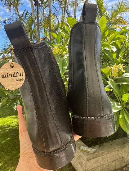 SARA: Vegan Leather Wood Heel Boots Black