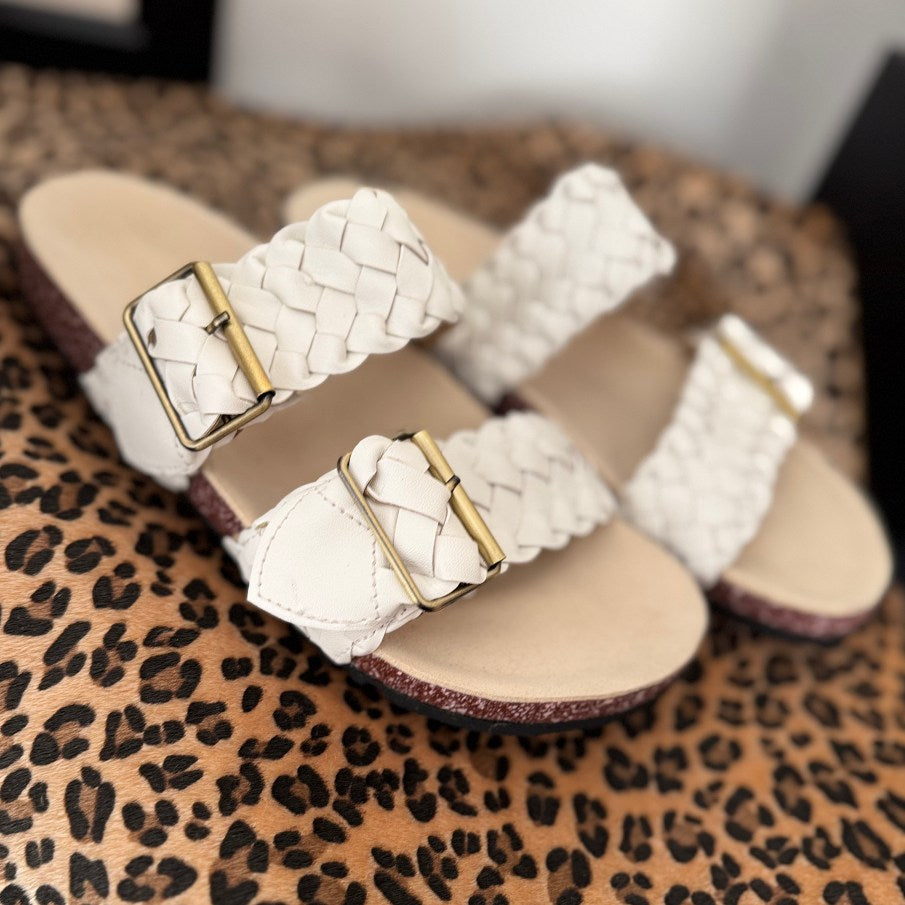 MILEY: Vegan Leather Slide Sandals White