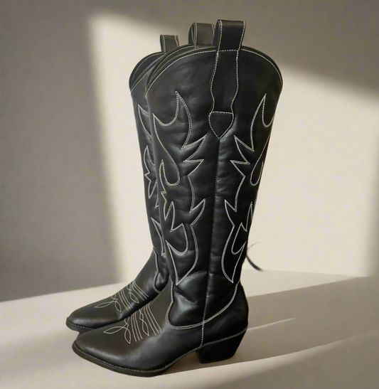 [Pre-order] PAMELA Zippered Cowgirl Boots Tall