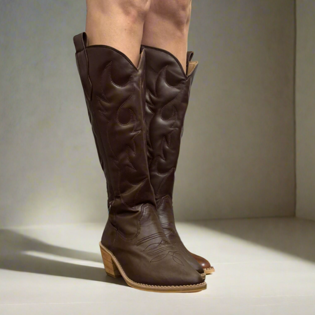 [Pre-order] PAMELA Zippered Cowgirl Boots Tall