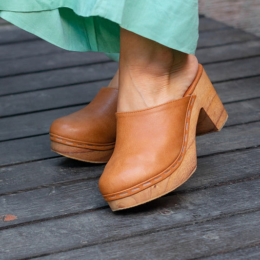 KAT Handmade Clogs in Amber Brown Vegan Eco Leather