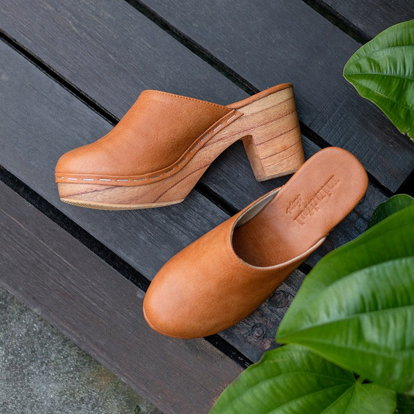 KAT Handmade Clogs in Amber Brown Vegan Eco Leather