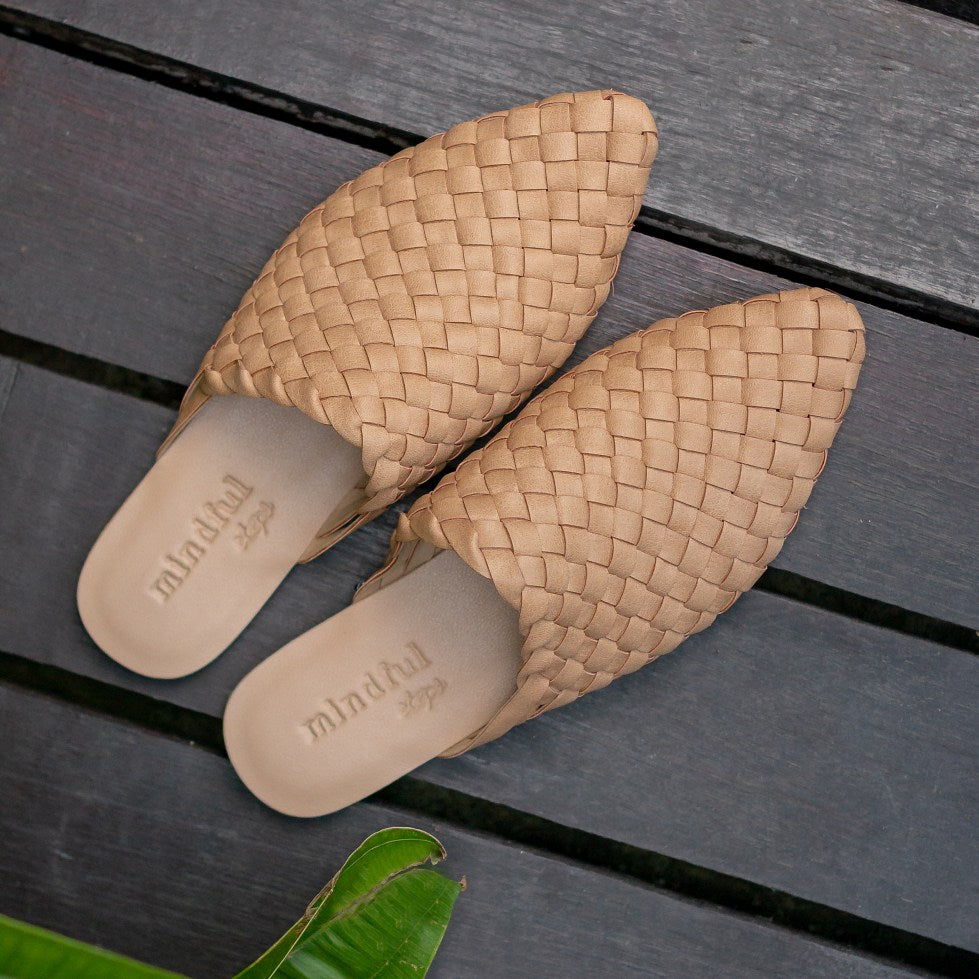 KYND Handmade Mules in Latte Vegan Eco Leather