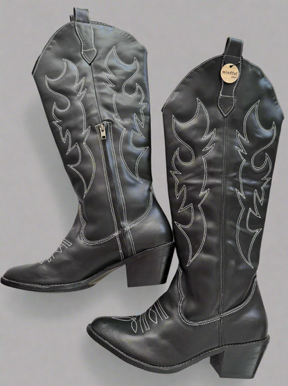 [Pre-order] PAMELA Zippered Cowgirl Boots Tall