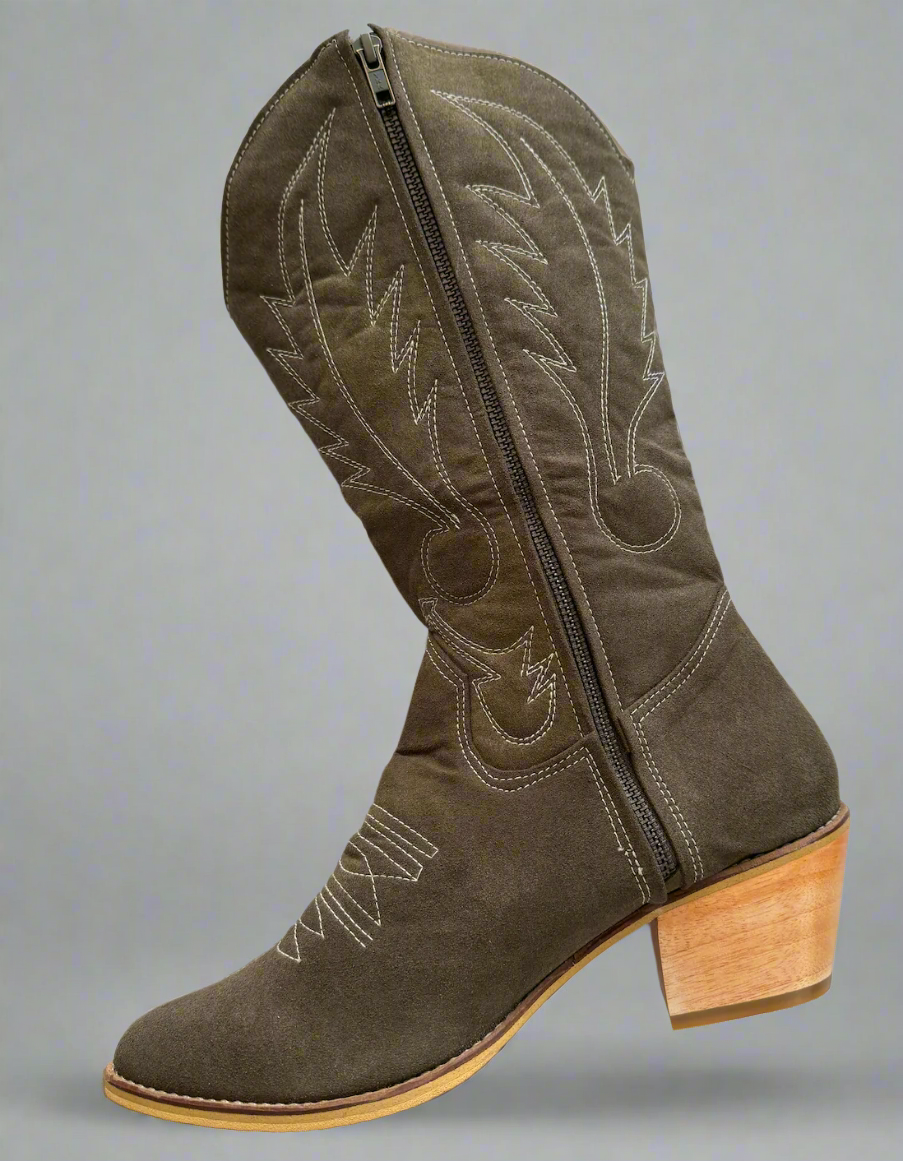 [Pre-order] PAMELA Zippered Cowgirl Boots Tall