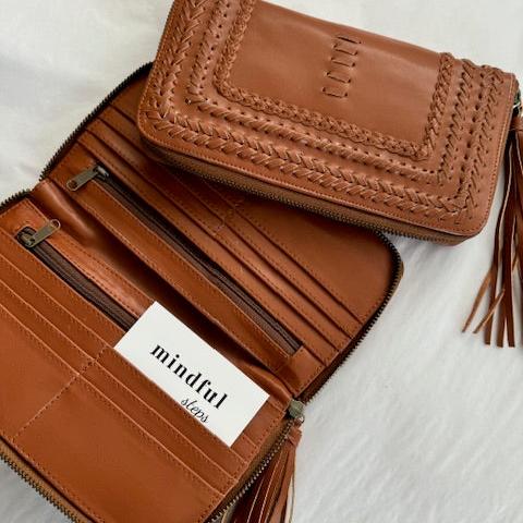 GEORGIE: Vegan Leather Clutch Wallet Tan Brown