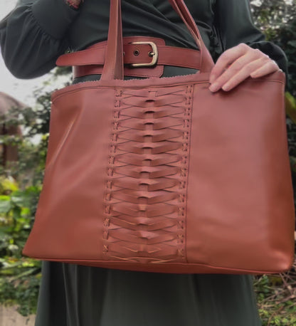 HAYLEY: Vegan Leather Tote Bag Tan Brown