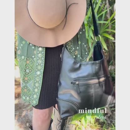 ELLIE: Vegan Leather Shoulder Bag Black