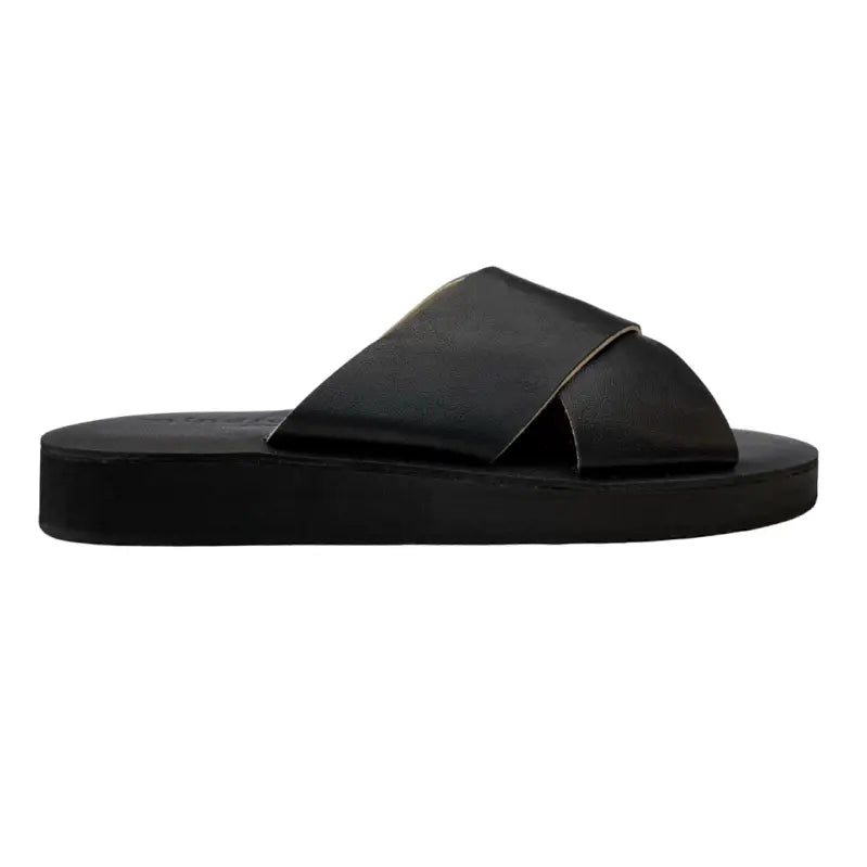 VENUS: Vegan Leather Slides (42 Wide) Black