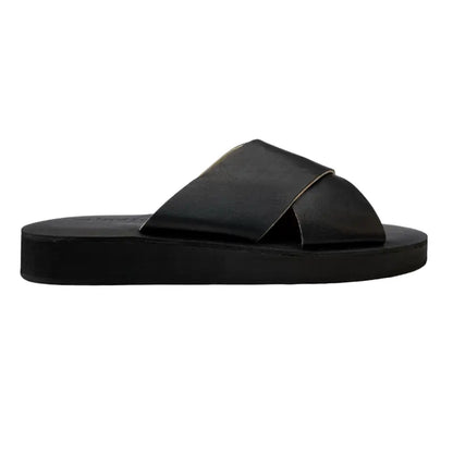 VENUS: Vegan Leather Slides (42 Wide) Black
