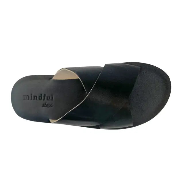 VENUS: Vegan Leather Slides (42 Wide) Black