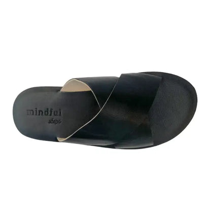 VENUS: Vegan Leather Slides (42 Wide) Black