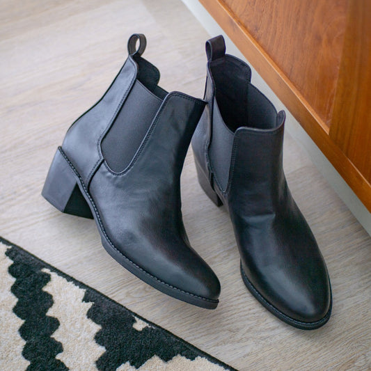 Chrissie is a Chelsea style Vegan boot for women with a comfortable heel. Mindful Steps is a Sydney based Australian label specialising in only in vegan and cruelty-free fashion shoes and accessories for women. We are vegan for the animals. Our materials are strong and eco. All items are handmade in fair work and pay.