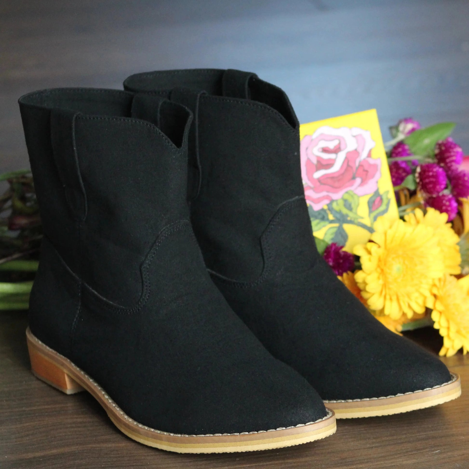 Vegan boots for women Australia. Flat boots beige, light coloured. pointy simple style women's boots. Vegan faux-suede Summer Spring Autumn Winter boots Australia. Handmade in Bali, ethical fashion, female-run business, cruelty-free footwear. Tasmania vegan shoes for women