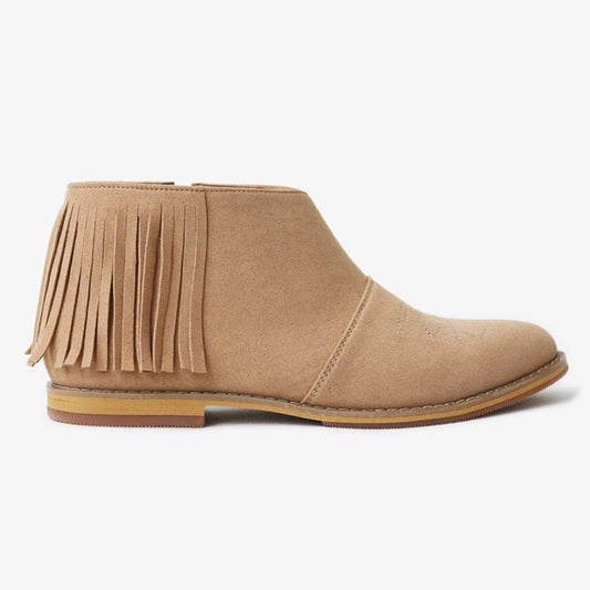 Vina Fringe Boots in Sand Vegan Suede