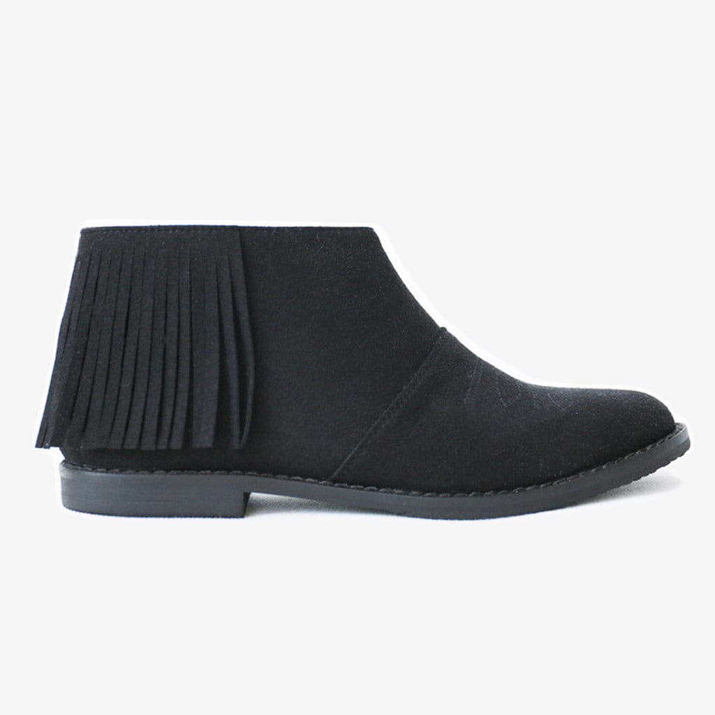 Vina Fringe Boots in Black Vegan Suede