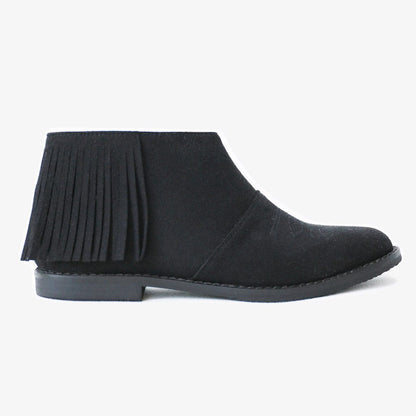 Vina Fringe Boots in Black Vegan Suede