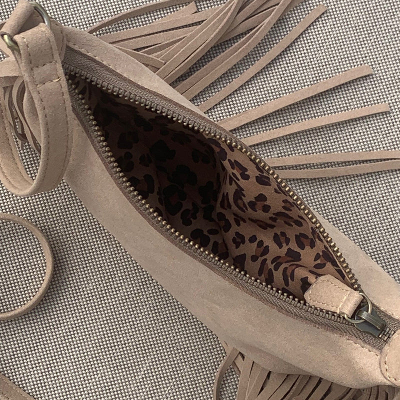 Mindful Steps Boutique Handbag Cream JESSICA Fringed Bag in Soft Cream Vegan Suede