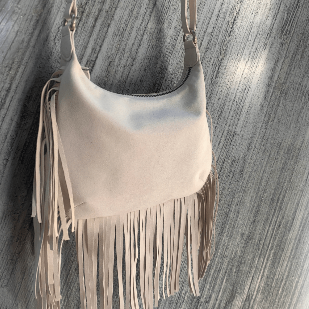 Mindful Steps Boutique Handbag Cream JESSICA Fringed Bag in Soft Cream Vegan Suede