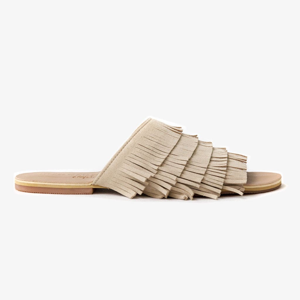 Gigi Fringe Slide in Sand Vegan Suede
